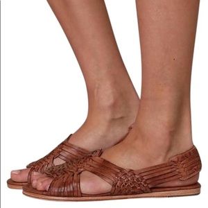 FRYE Jacey Huarache Woven Leather Slingback Sandals Flats 7.5 in Brown